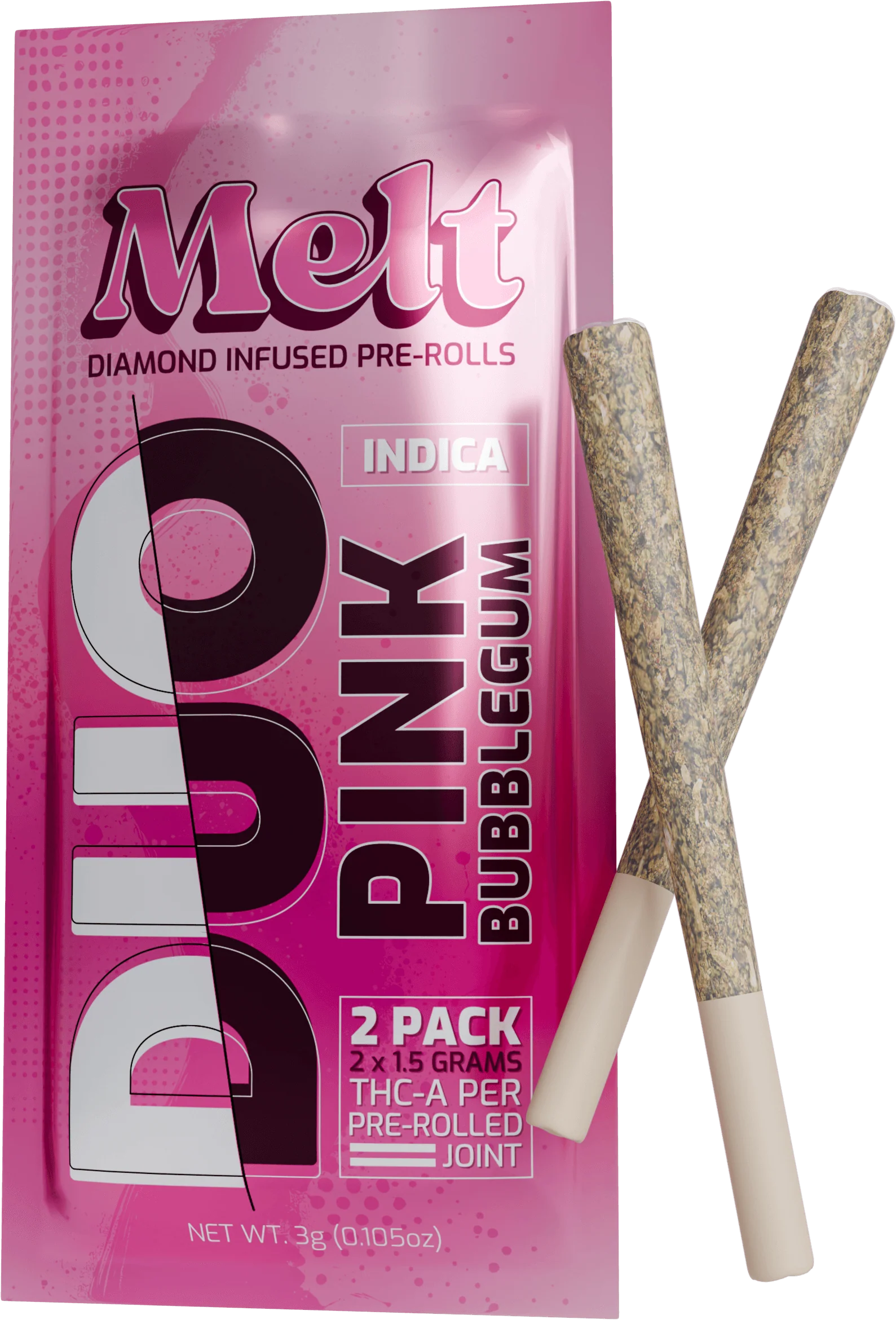 THCA Prerolls - Premium Indica Two-Pack Pink Bubblegum Flavor | Hand-Packed Cones